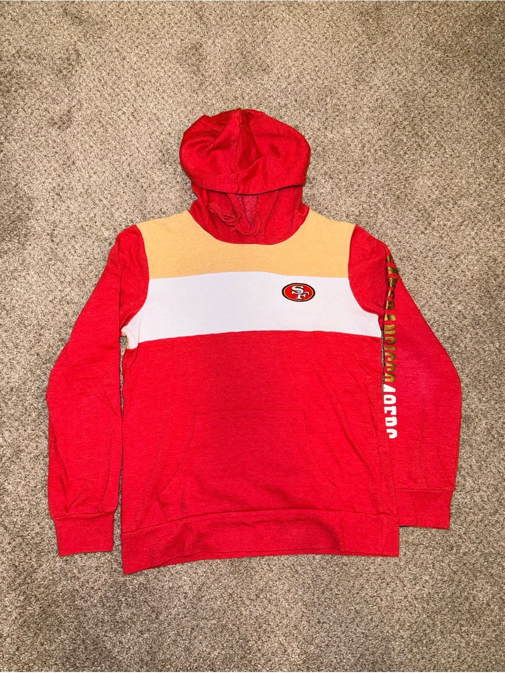 San Francisco 49ers Women’s Medium NFL Colorblock Pullover Hoodie Red Gold